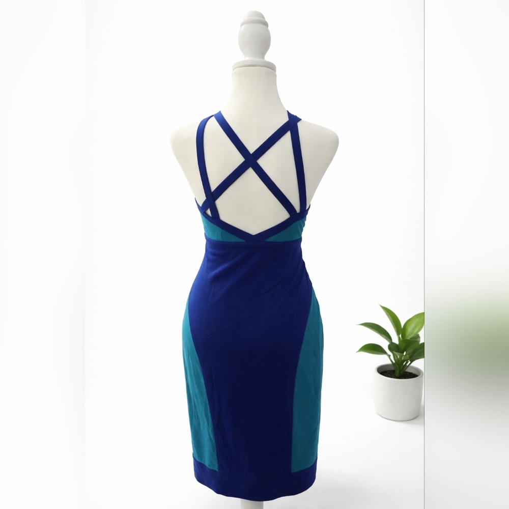 VENUS Blue and Teal Cross-Strap Sheath Dress - Picture 4 of 5